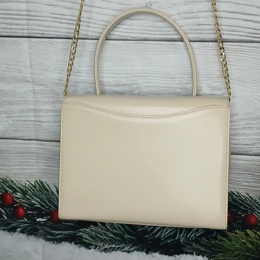 Givenchy Maroquinerie Leather Handbag In Cream Color & Gold Crossbody Chain - Picture 5 of 11